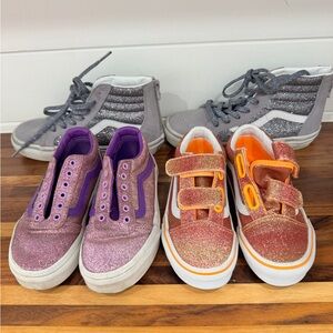 Glittery Kids Sneakers Set - Purple, Orange, and Silver